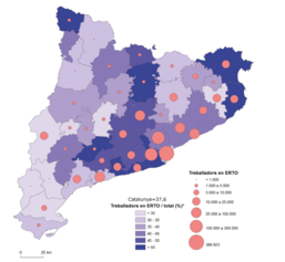 Mapa 3.4. Població afectada per ERTO per comarques, 2020 *