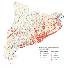 Mapa 2.16. Represa de la immigració estrangera en els eixos i centres de creixement