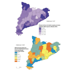 Mapa 3.9. Davallada de l’ocupació femenina i diferencial de pèrdua d’ocupació