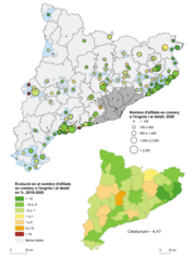 Mapa 4.5. Estancament i crisi del comerç local. Implantació i dinàmiques en el sector comercial en temps de  pandèmia. Comarques i municipis principal