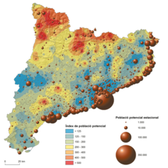 Mapa 4.6. L’especialització turística de la costa i els Pirineus.  Places potencials en habitatges secundaris i allotjaments turístics, 2020 