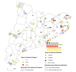 Mapa 4.11. Estendards de l’oferta gastronòmica.  Establiments de restauració amb distincions, 2021
