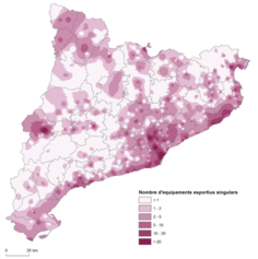 Mapa 4.12. L’atractiu de l’esport.  Equipaments esportius singulars per municipi, 2021